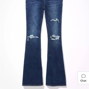 High waisted dark blue flare jeans